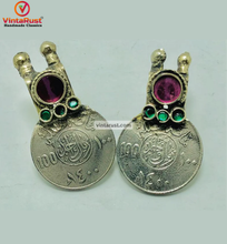 Load image into Gallery viewer, Vintage Coins Earrings with Glass Stones
