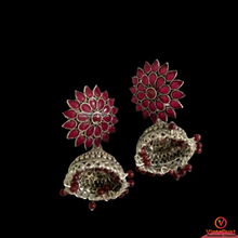 Load image into Gallery viewer, Antique Oxidized Jhumka Earrings With Glass Stones
