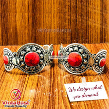 Load image into Gallery viewer, Antique Tribal Coral Stone Cuff Bracelet
