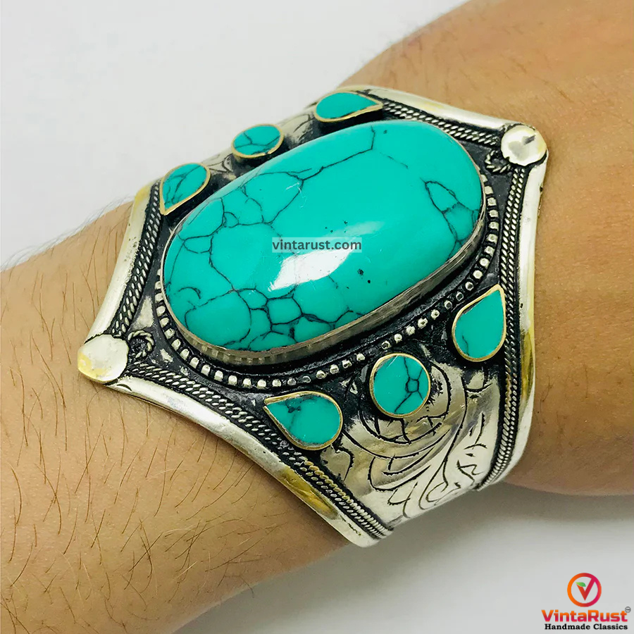 Handmade Silvered Metal Patterned Cuff Bracelet