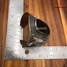 Load image into Gallery viewer, Antique Tribal Silver Black Stone Cuff Bracelet
