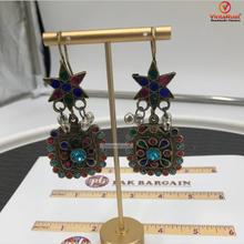 Load image into Gallery viewer, Oversized Dangle Earrings With Multicolor Glass Stones
