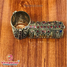Load image into Gallery viewer, Tribal Vintage Blue and Red Glass Stones Handcuff
