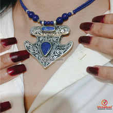 Load image into Gallery viewer, Handmade Lapis Lazuli Necklace with Silver Blue Stone Ring

