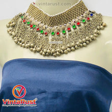 Load image into Gallery viewer, Vintage Red and Green Glass Stones Choker Necklace With Bells
