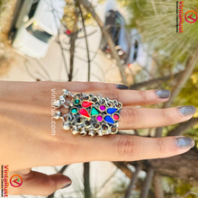 Load image into Gallery viewer, Multicolor Glass Stones Kuchi Statement Ring
