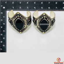 Load image into Gallery viewer, Adjustable Black Stone Cuff Bracelet
