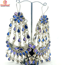 Load image into Gallery viewer, Blue Glass Stone Kuchi Massive Earrings
