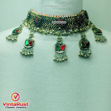 Load image into Gallery viewer, Multicolor Glass Stones Silver Kuchi Bells Jewelry Set
