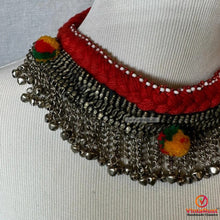 Load image into Gallery viewer, Red Tribal Choker Necklace with Bells
