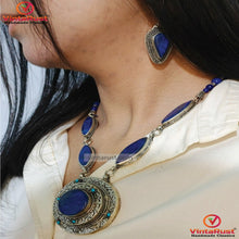 Load image into Gallery viewer, Lapis Lazuli  Stone Pendants Necklace with Earrings
