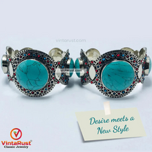 Load image into Gallery viewer, Handmade Tribal Stones Cuff Bracelet, Kuchi Jewelry
