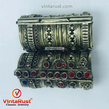 Load image into Gallery viewer, Tribal Vintage Blue and Red Glass Stones Handcuff

