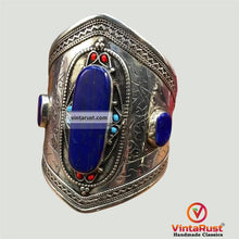 Load image into Gallery viewer, Blue Lapis Stone Cuff Bracelet With Beads
