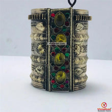 Load image into Gallery viewer, Golden Tribal Cuff Bracelet With Big Glass Stones
