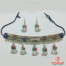 Load image into Gallery viewer, Multicolor Glass Stones Silver Kuchi Bells Jewelry Set
