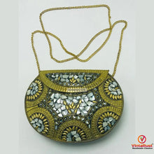 Load image into Gallery viewer, Handmade Black &amp; Gold Kuchi Tribal Clutch
