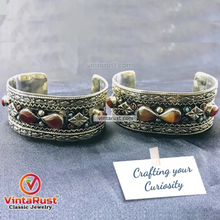 Load image into Gallery viewer, Vintage Tribal Boho Cuff inlaid With Brown Stones
