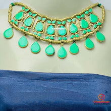 Load image into Gallery viewer, Tribal Green Stone Choker Necklace With Earrings
