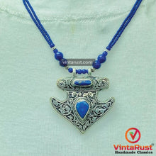 Load image into Gallery viewer, Handmade Lapis Lazuli Necklace with Silver Blue Stone Ring
