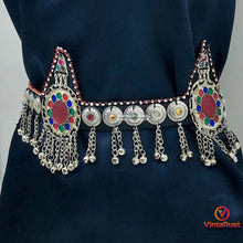 Load image into Gallery viewer, Silver Kuchi Tribal Belly Belt, Ethnic Kuchi Belly Dance Belt
