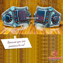 Load image into Gallery viewer, Tribal Stone Cuff Bracelet With Turquoise and Coral Beads

