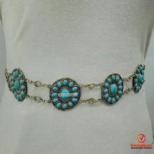 Load image into Gallery viewer, Handmade Tribal Turquoise Belly Dance Belt
