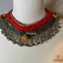 Load image into Gallery viewer, Red Tribal Choker Necklace with Bells
