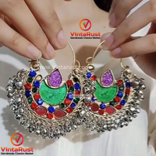 Load image into Gallery viewer, Antique Kuchi Earrings with Dangling Bells
