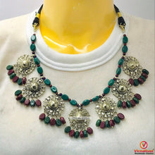 Load image into Gallery viewer, Beaded Stone Motifs Choker Necklace With Earrings Jewelry Set

