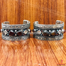 Load image into Gallery viewer, Vintage Tribal Boho Cuff inlaid With Brown Stones
