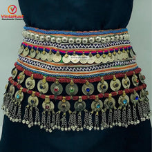 Load image into Gallery viewer, Vintage Kuchi Belt With Coins and Multicolor Glass Stones
