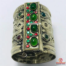Load image into Gallery viewer, Golden Tribal Cuff Bracelet With Big Glass Stones
