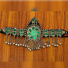 Load image into Gallery viewer, Green Handmade Tribal Matha Patti, Kuchi Matha Patti
