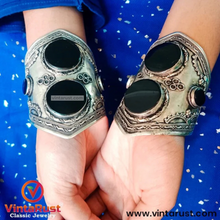 Load image into Gallery viewer, Kuchi Tribal Black Stone Cuff Bracelet
