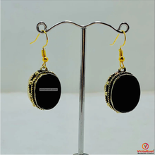 Load image into Gallery viewer, Black Stone Oval Shape Drop Dangle Hook Earrings
