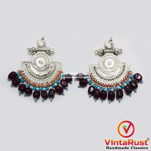 Load image into Gallery viewer, Silver Kuchi Earrings With Multicolor Beads and Stones
