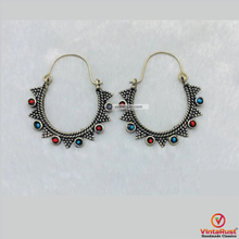 Load image into Gallery viewer, Vintage Oxidized Silver Tribal Hoop Earrings
