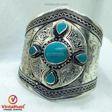 Load image into Gallery viewer, Handmade Silver Tone Kuchi Cuff Bracelet
