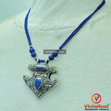 Load image into Gallery viewer, Handmade Lapis Lazuli Necklace with Silver Blue Stone Ring
