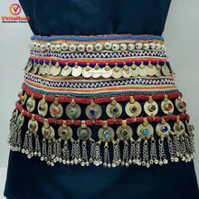 Load image into Gallery viewer, Vintage Kuchi Belt With Coins and Multicolor Glass Stones

