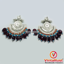 Load image into Gallery viewer, Silver Kuchi Earrings With Multicolor Beads and Stones
