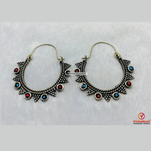 Load image into Gallery viewer, Vintage Oxidized Silver Tribal Hoop Earrings
