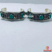 Load image into Gallery viewer, Handmade Cuff Bracelet inlaid with Stones and Beads

