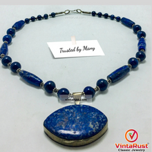 Load image into Gallery viewer, Beaded Chain Lapis Lazuli Stone Pendant Necklace
