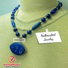 Load image into Gallery viewer, Beaded Chain Lapis Lazuli Stone Pendant Necklace
