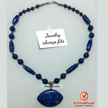 Load image into Gallery viewer, Beaded Chain Lapis Lazuli Stone Pendant Necklace
