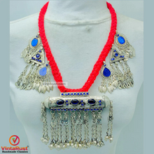 Load image into Gallery viewer, Vintage Red Necklace With Dangling Silver Motifs
