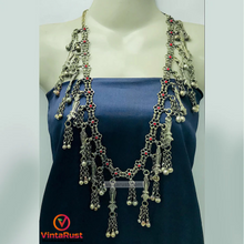 Load image into Gallery viewer, Silver Vintage Necklace with Red Glass Stones
