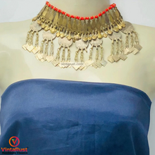 Load image into Gallery viewer, Rustic Choker Necklace with Golden Metal Motifs and Vintage Coins
